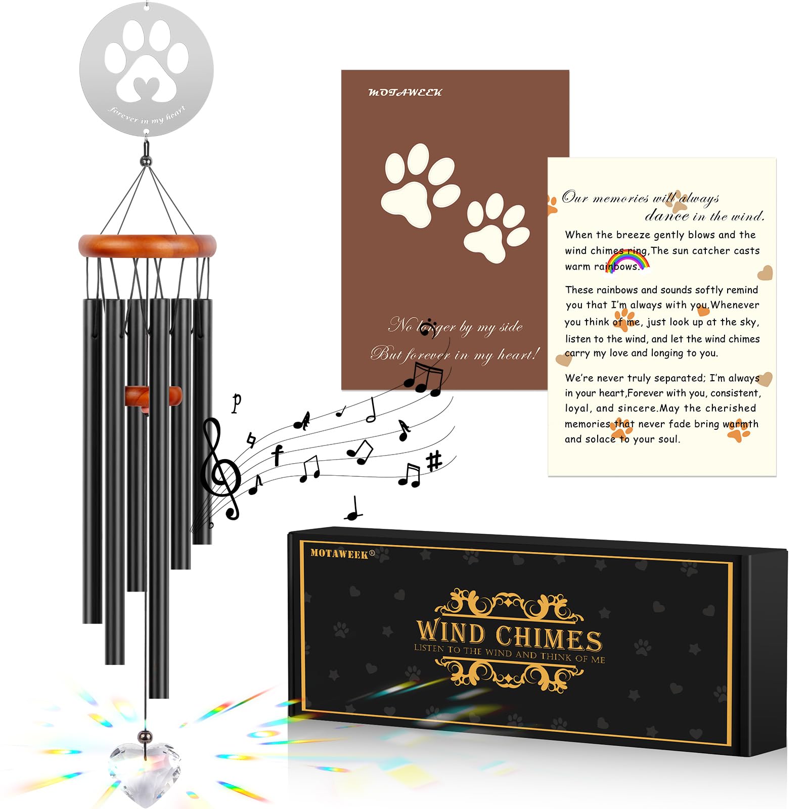MOTAWEEK Dog Memorial Gifts for Loss of Dog Pet Memorial Suncatcher Wind Chime Loss of Pet Sympathy Gift Pet Memorial Gifts Pet Remembrance Gift in Memory of Dog Cat Bereavement Gifts（28 inch