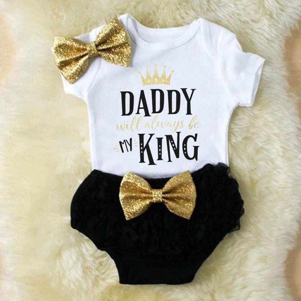 Infant Girls' Romper Set with Letter Print and Pants
