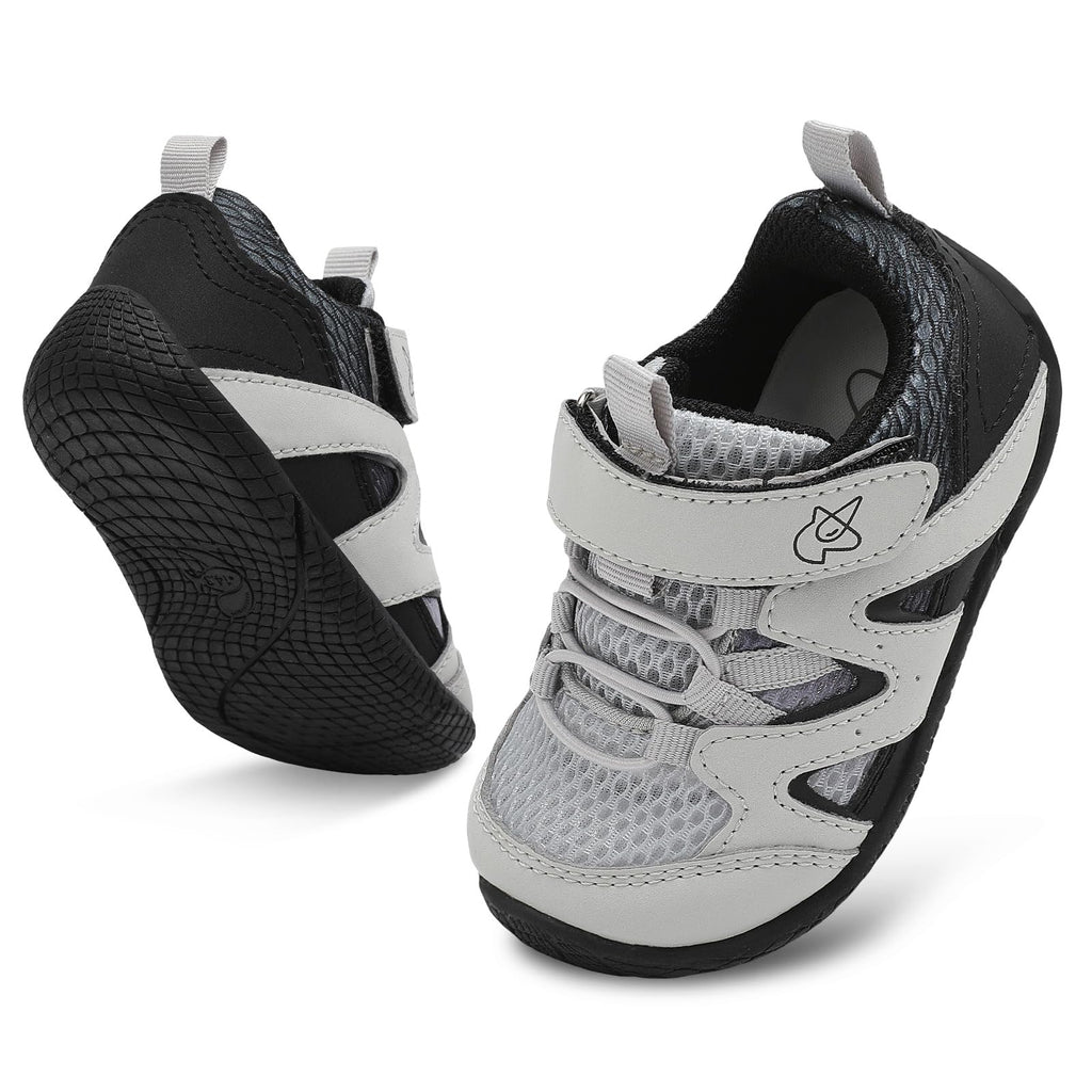 LeIsfIt Toddler Shoes Boys Girls First Walking Shoes Non-Slip Baby Sneakers Infant Breathable Shoes Crib Shoes Grey Black 7-8 Toddler