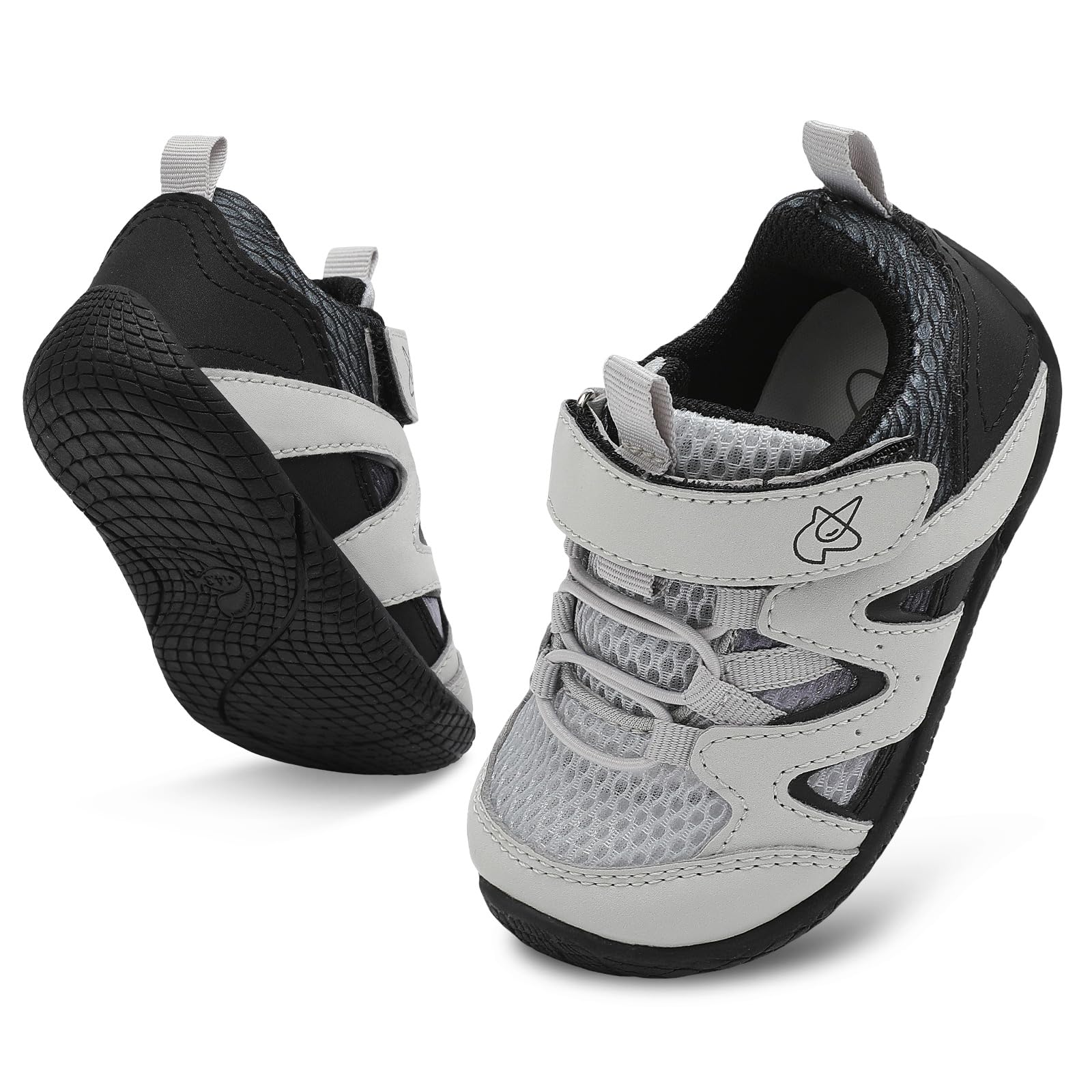 LeIsfIt Toddler Shoes Boys Girls First Walking Shoes Non-Slip Baby Sneakers Infant Breathable Shoes Crib Shoes Grey Black 7-8 Toddler
