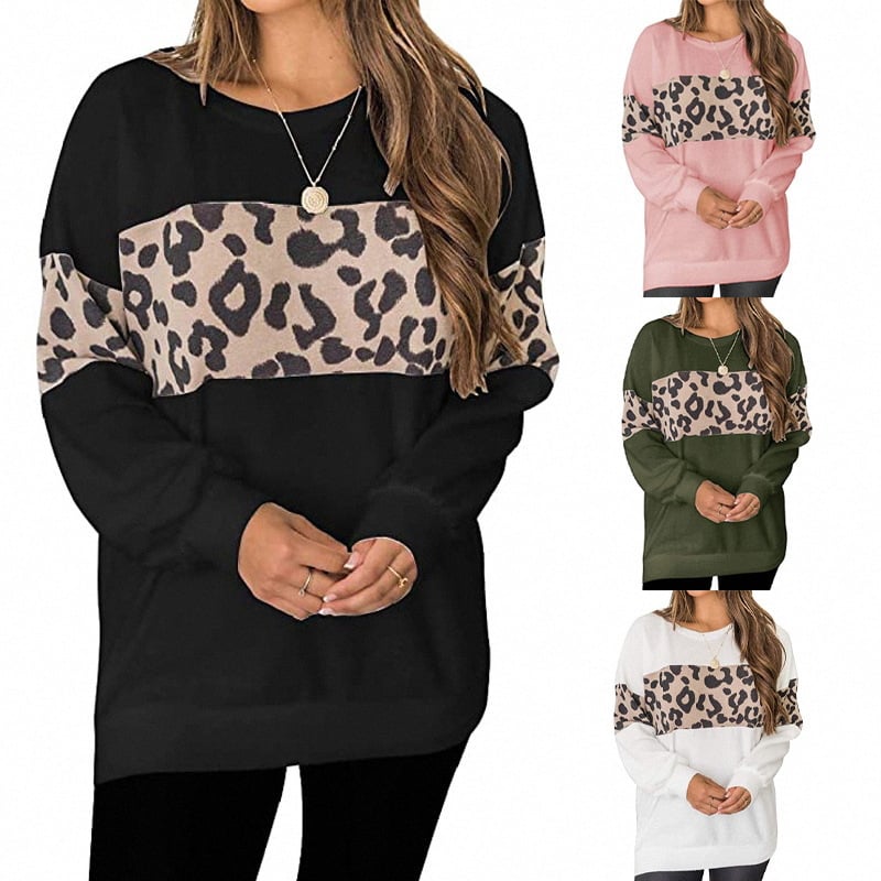 Leopard Print Long-Sleeved Sweater Shirt for Women
