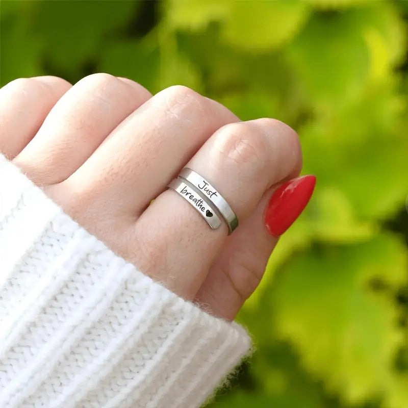 Silver Spiral "Just Breathe" Heart Ring