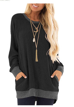 Womens Contrast Long Sleeve Pocket Sweater
