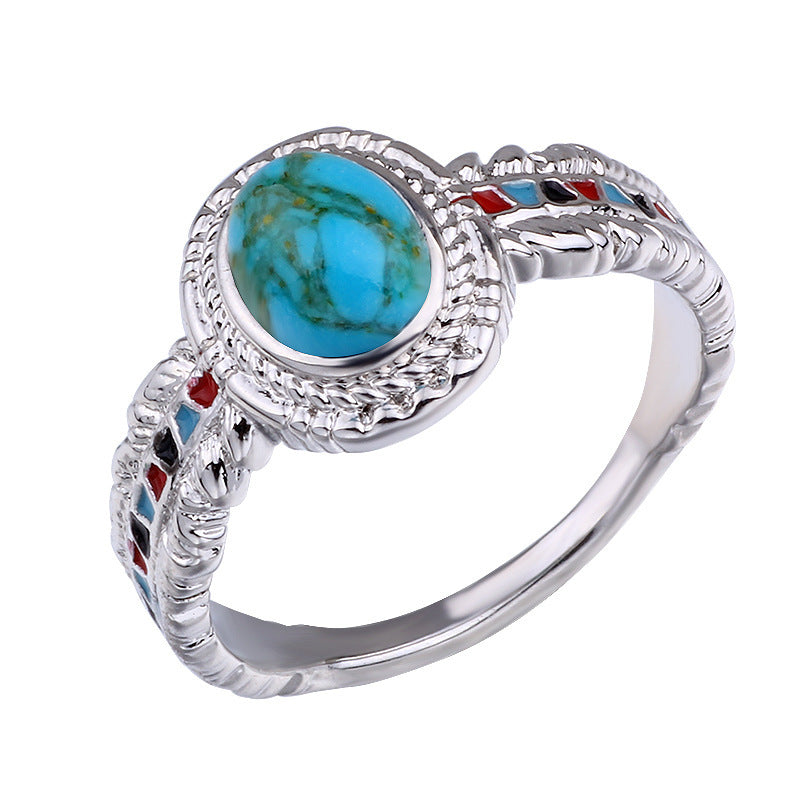Creative Luxury Inlaid Turquoise Eagle Feather Ring