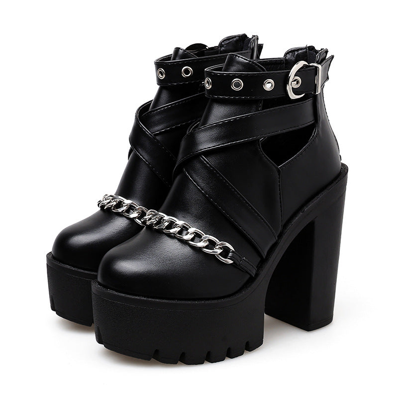 High Heel Short Waterproof Ankle Boots with Chunky Sole