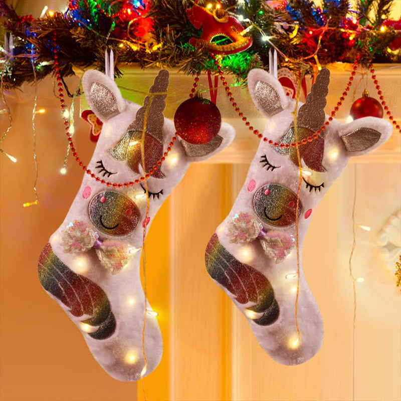 Large Unicorn Christmas Stocking Gift Bag Decor