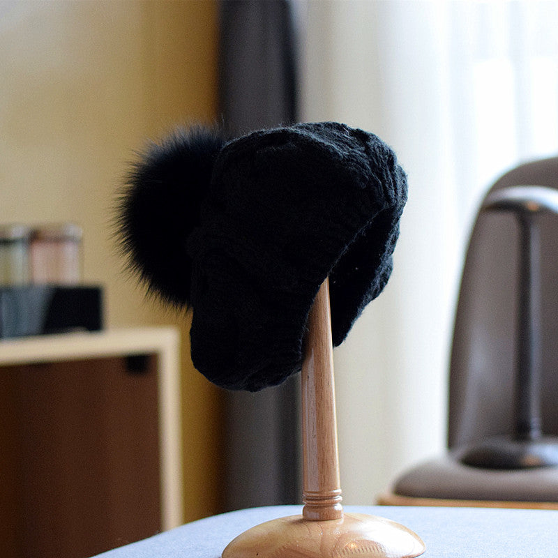 Children's Wool Hat with Fox Fur Ball for Autumn/Winter