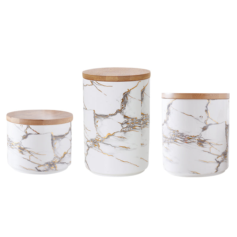 Nordic Marble Pattern Ceramic Storage Jar with Lid