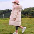 Girl's Mid-Length Western Style Down Coat with Fur Collar