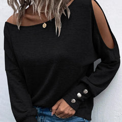 Solid Color Hollow-out Long Sleeve Top