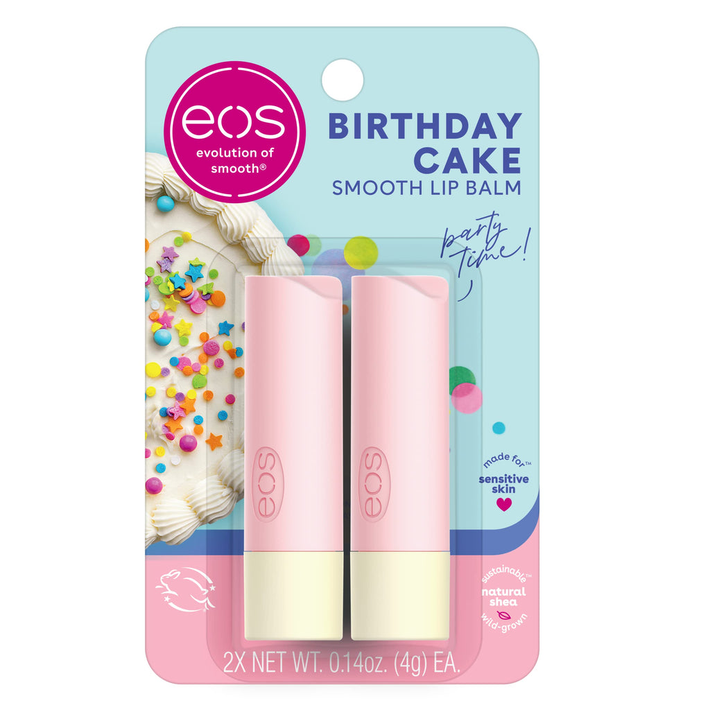 eos Natural Shea Lip Balm- Birthday Cake Dermatologist Recommended for Sensitive Skin All-Day Moisture Lip Care Products 0.14 Ounce (Pack of 2)