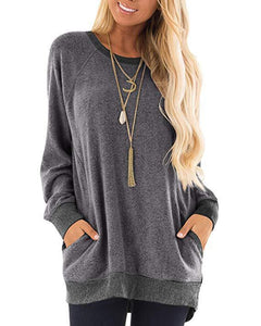 Womens Contrast Long Sleeve Pocket Sweater