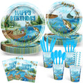 Avezano 192 Pcs Gone Fishing Tableware Fishing Birthday Party Decoration Little Fisherman Gone Fishing Theme Disposable Plates Napkins Cups Forks and Knives Supplies of Fishing Party for 24 Guests