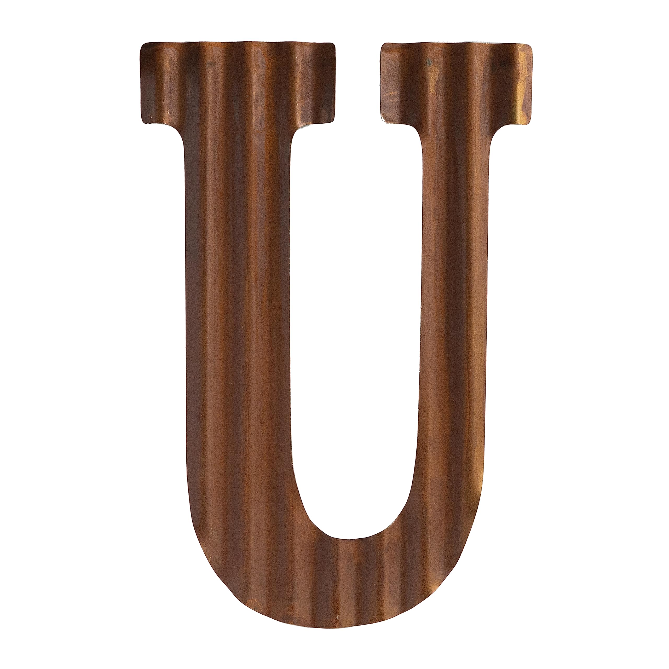 COLLECTIVE HOME - 12" Metal Letters for Wall Decor Corrugated Rusty Letters Rustic Hanging Wall Decor Monogram Hanging Farmhouse Decor Alphabet Signs for Office Bedroom Living Room Kitchen (U)