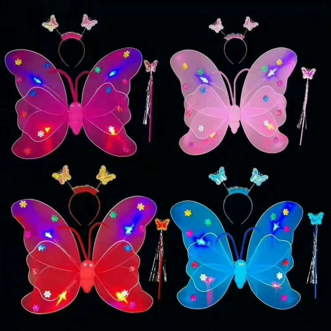 LED Butterfly Wings Costume Set for Kids (3 Pieces)