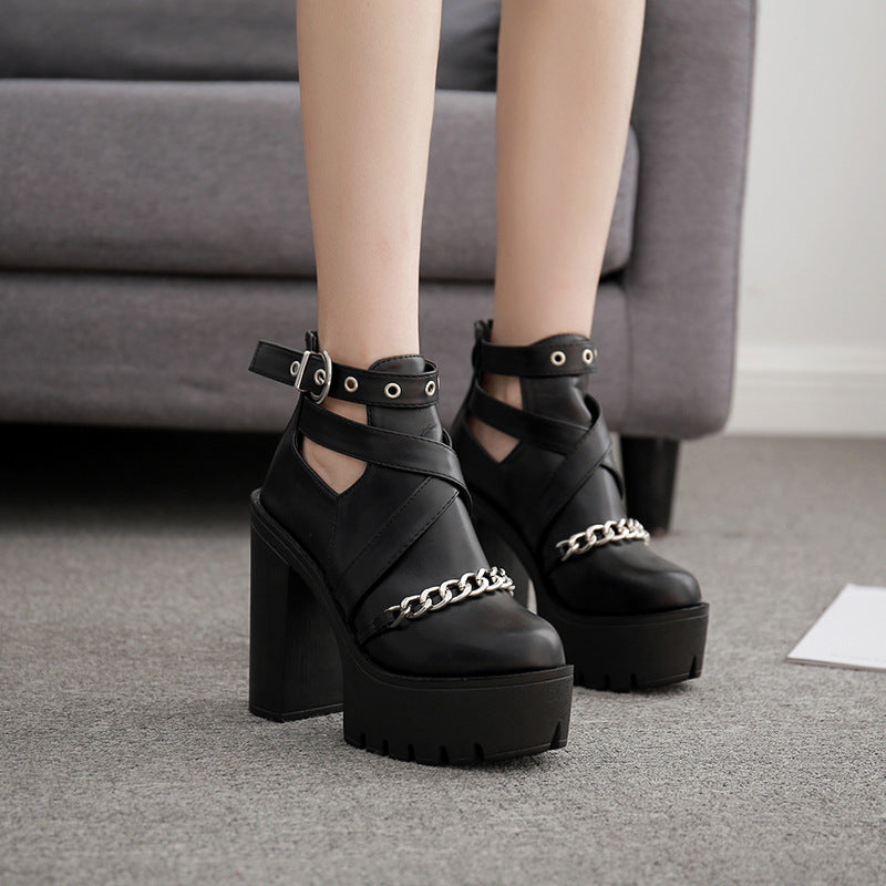 High Heel Short Waterproof Ankle Boots with Chunky Sole