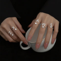 TrustDavis Real 925 Sterling Silver Letter Rings