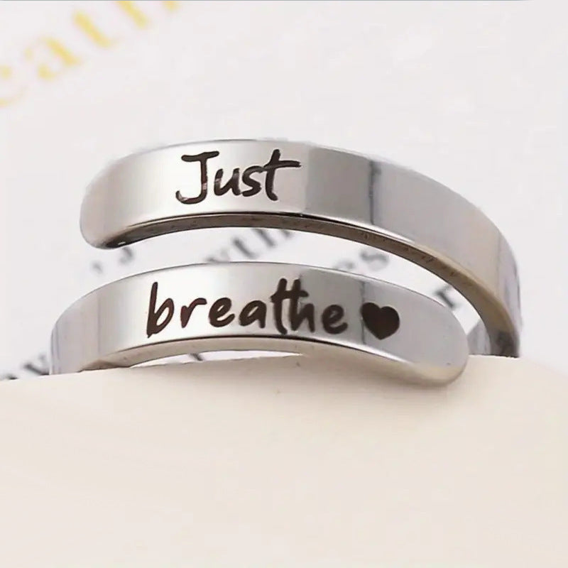 Silver Spiral "Just Breathe" Heart Ring
