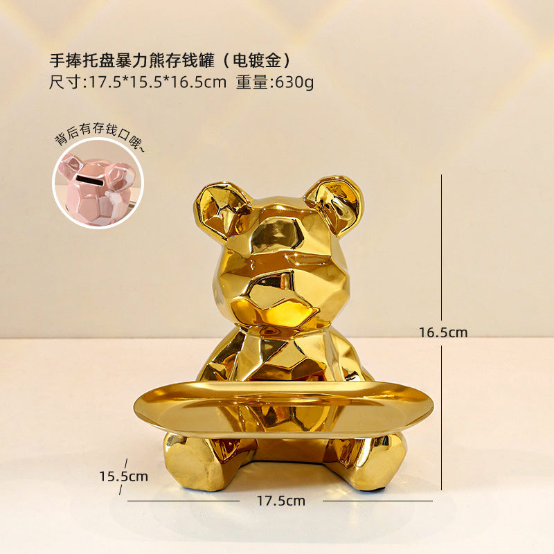 Colorful Electroplated Bear Desktop Decor Tray