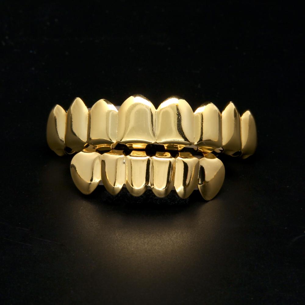 Gold-Plated 8-Tooth Hip Hop Grillz Set for Trendsetters
