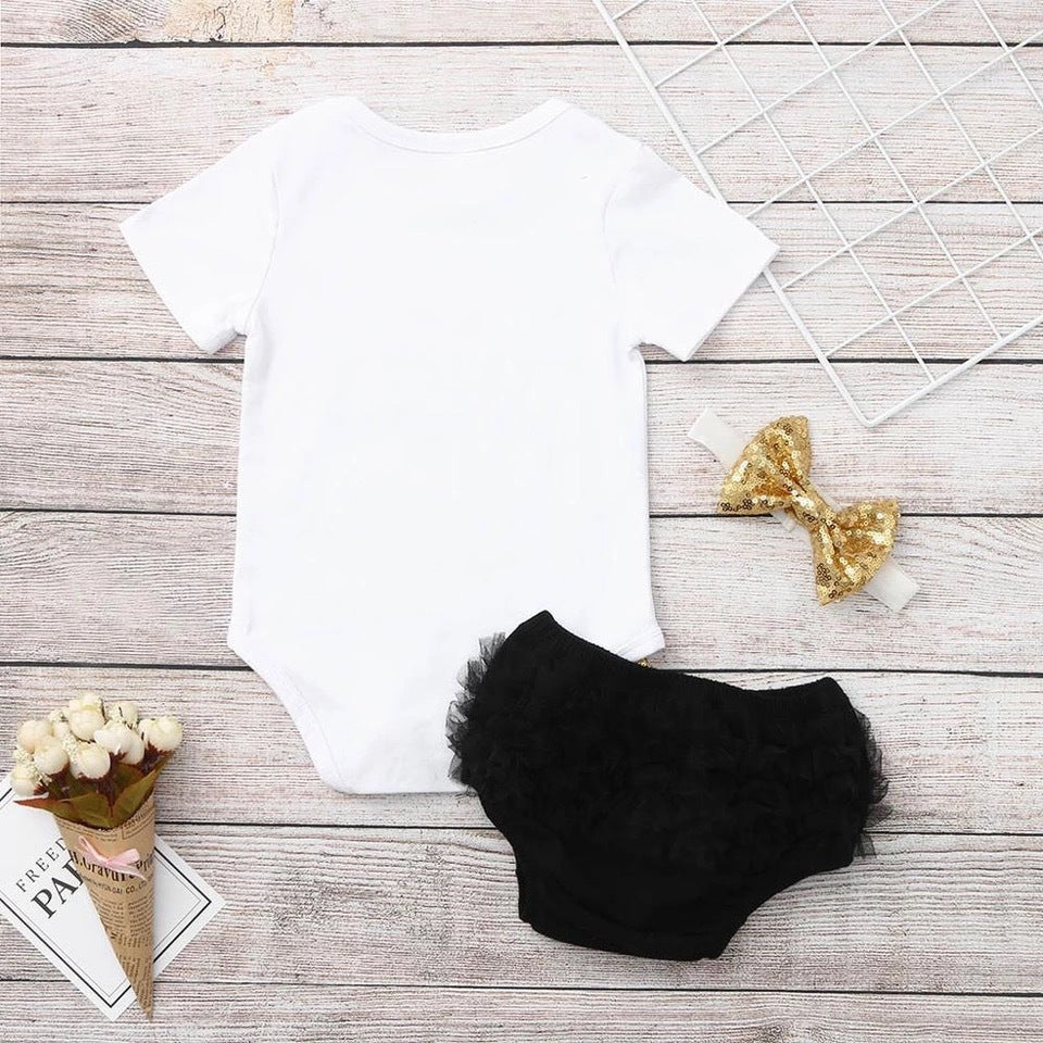 Infant Girls' Romper Set with Letter Print and Pants