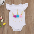 Babys' 1 Year Unicorn Print Baby Romper with Flutter Sleeves