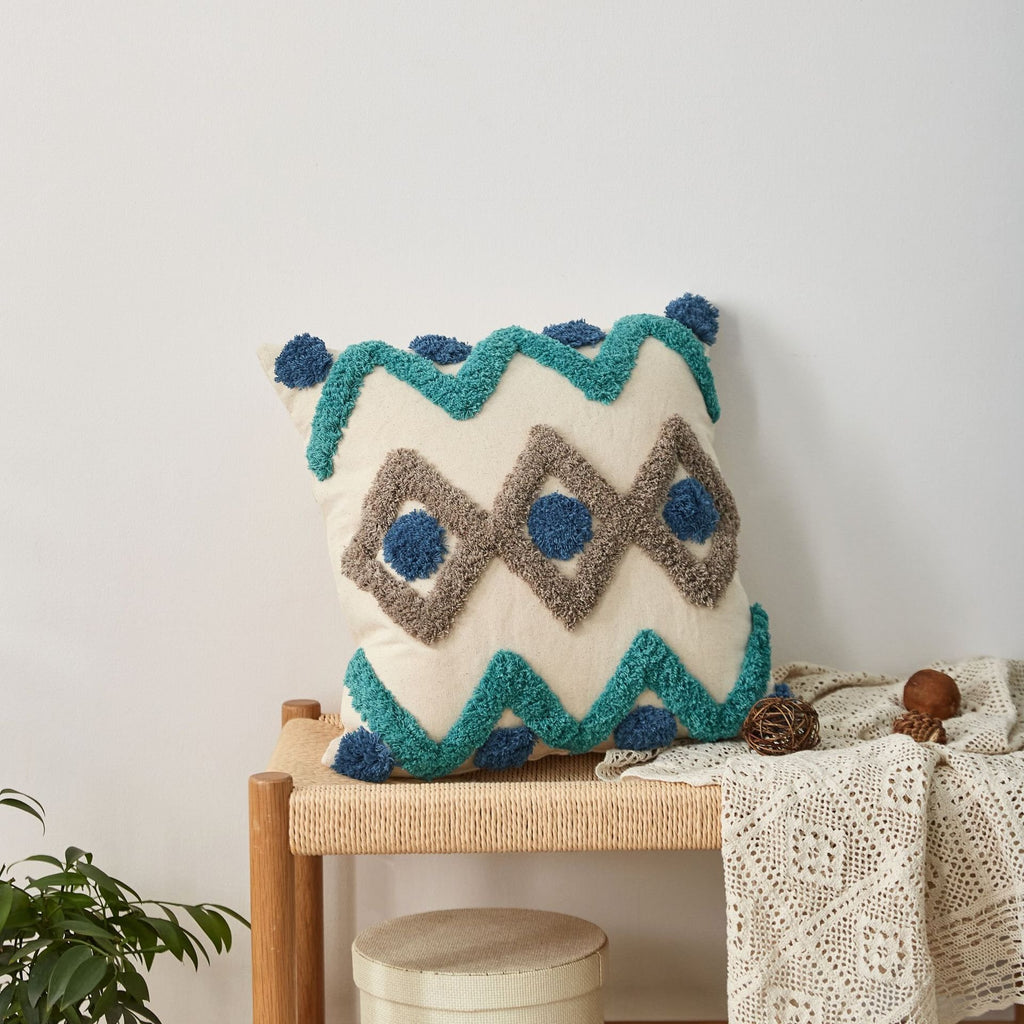 Retro Tufted Pillow with Tassels for Sofa or Bed