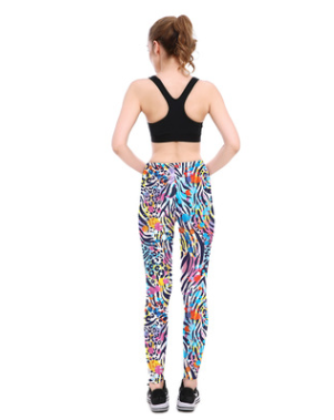 Irregular Digital Print Sports Pants, Breathable Capris