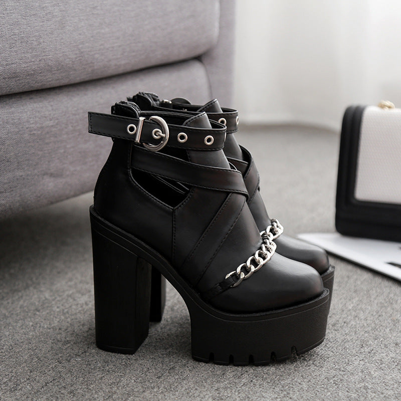 High Heel Short Waterproof Ankle Boots with Chunky Sole
