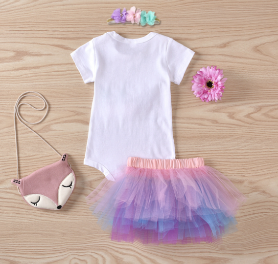 Babys' 1 Year Unicorn Print Baby Romper with Flutter Sleeves