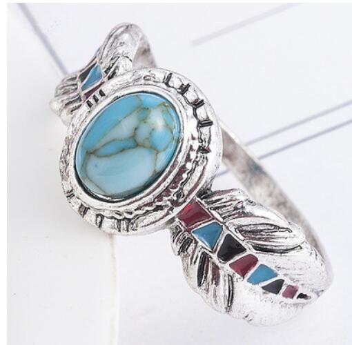Creative Luxury Inlaid Turquoise Eagle Feather Ring