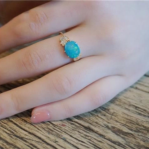 Opal Leaves S925 Silver Ring with Delicate Texture