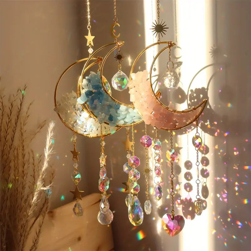 Crystal Moon Star Suncatcher Pendant for Home Decor