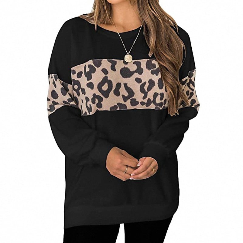 Leopard Print Long-Sleeved Sweater Shirt for Women
