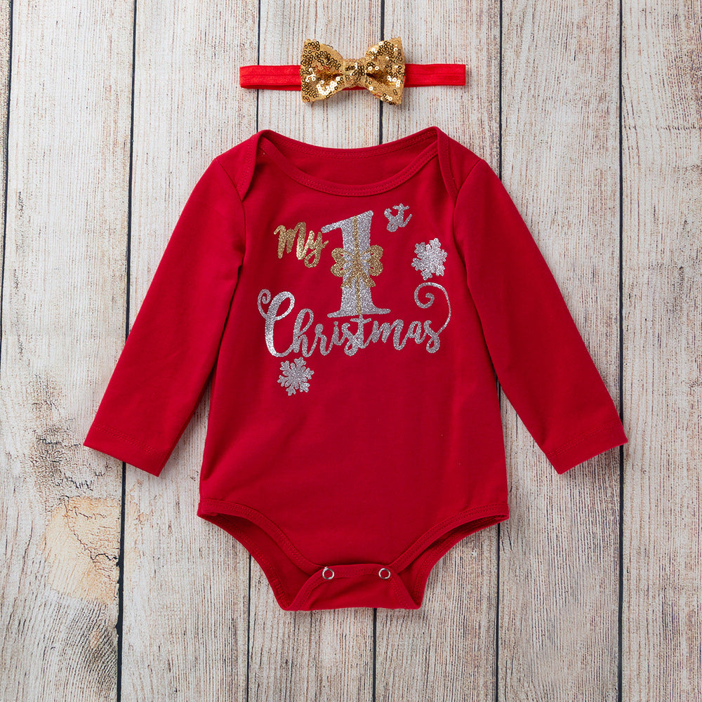 New Long Sleeve Dress Set for Baby Girls (0-2 Years)-Baby's FIrst Christmas