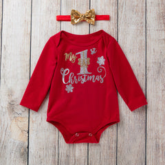New Long Sleeve Dress Set for Baby Girls (0-2 Years)-Baby's FIrst Christmas