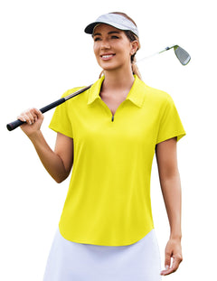 PINSPARK Women's Sun Safe Golf Polo - UPF 50+ Quick Dry, Zip Tennis Shirt