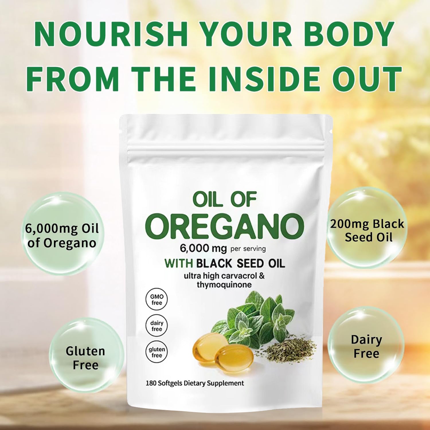 Oil of Oregano w/ Black Seed Oil Soft Capsules 180 Tablets