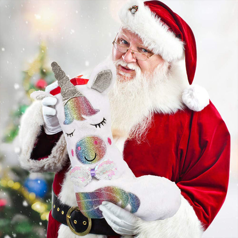 Large Unicorn Christmas Stocking Gift Bag Decor