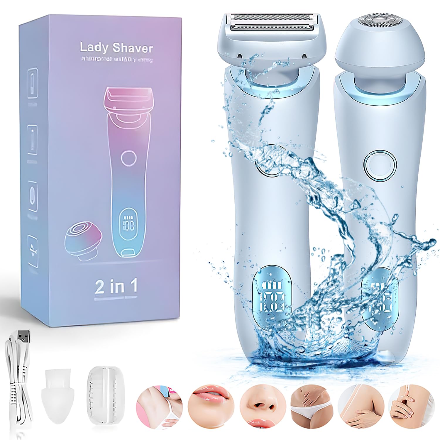 Dusk Razor for Women Duskofficial Razor The Glide Pro 3.0 Waterproof Electric Razor 2 in 1 Electric Shaver Razors Silk Glide Pro Shaver Wet & Dry (Blue)