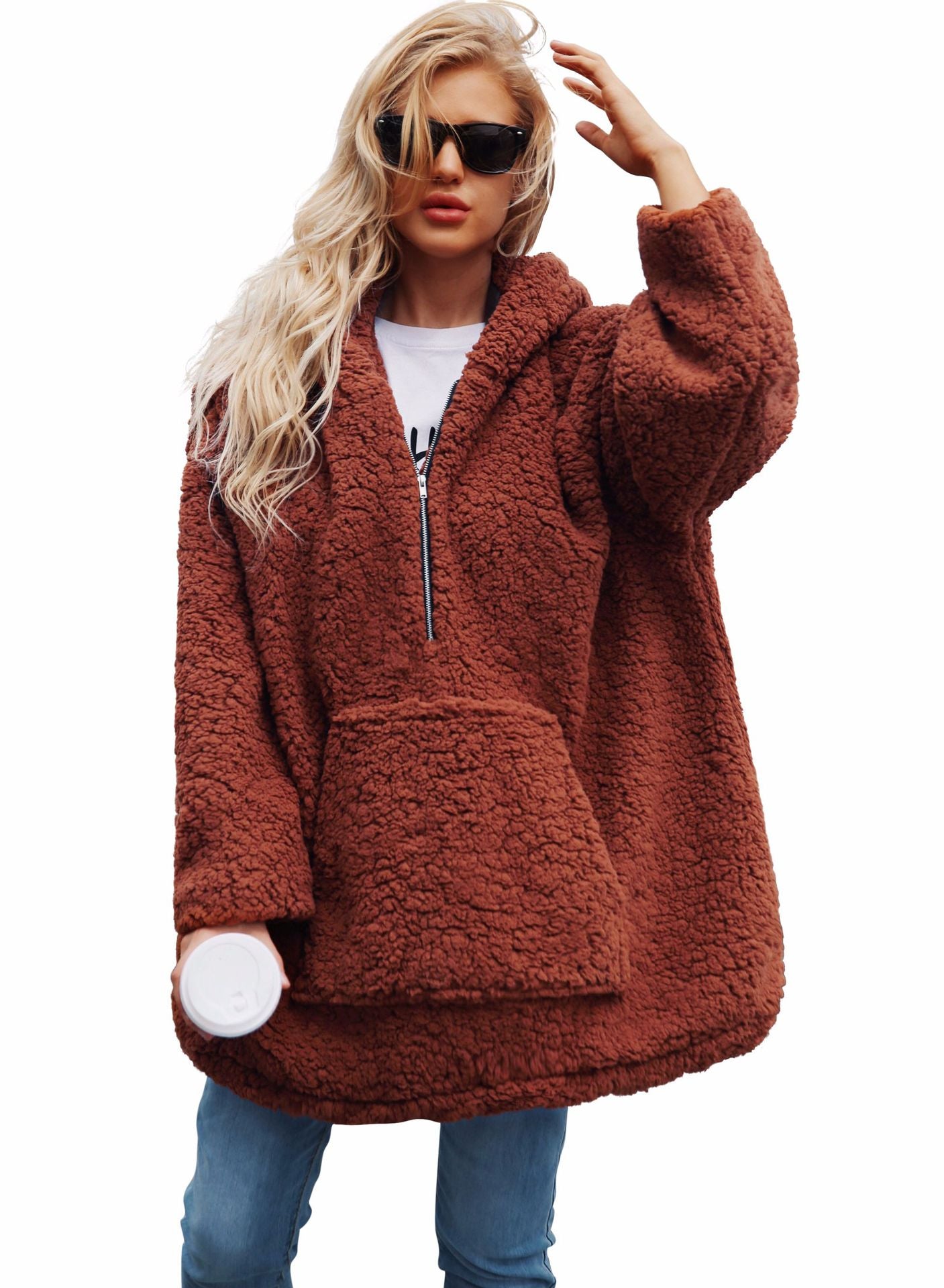 Faux Sherpa Fur Plush Hoodie-Super Warm