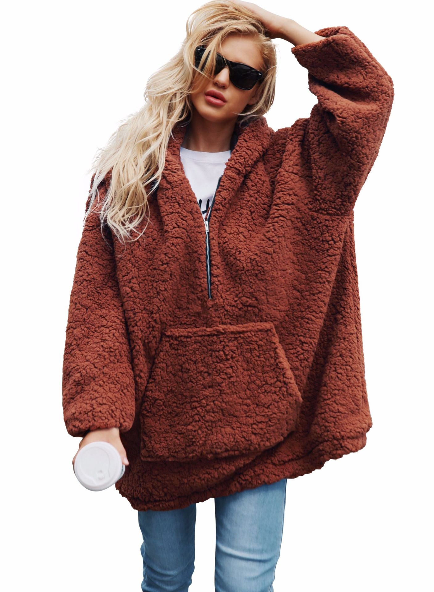 Faux Sherpa Fur Plush Hoodie-Super Warm