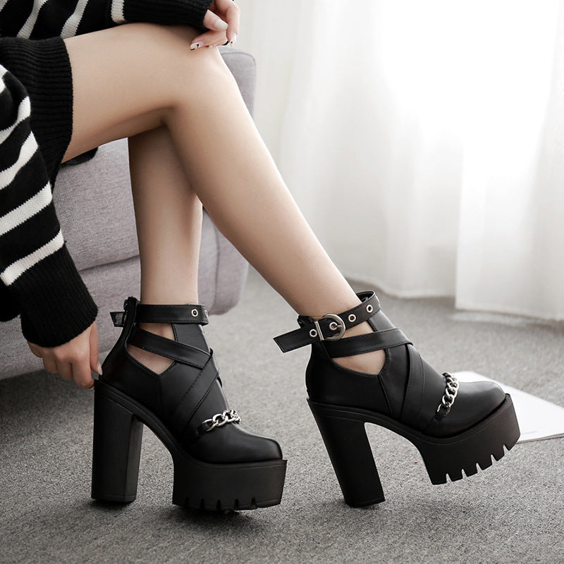 High Heel Short Waterproof Ankle Boots with Chunky Sole