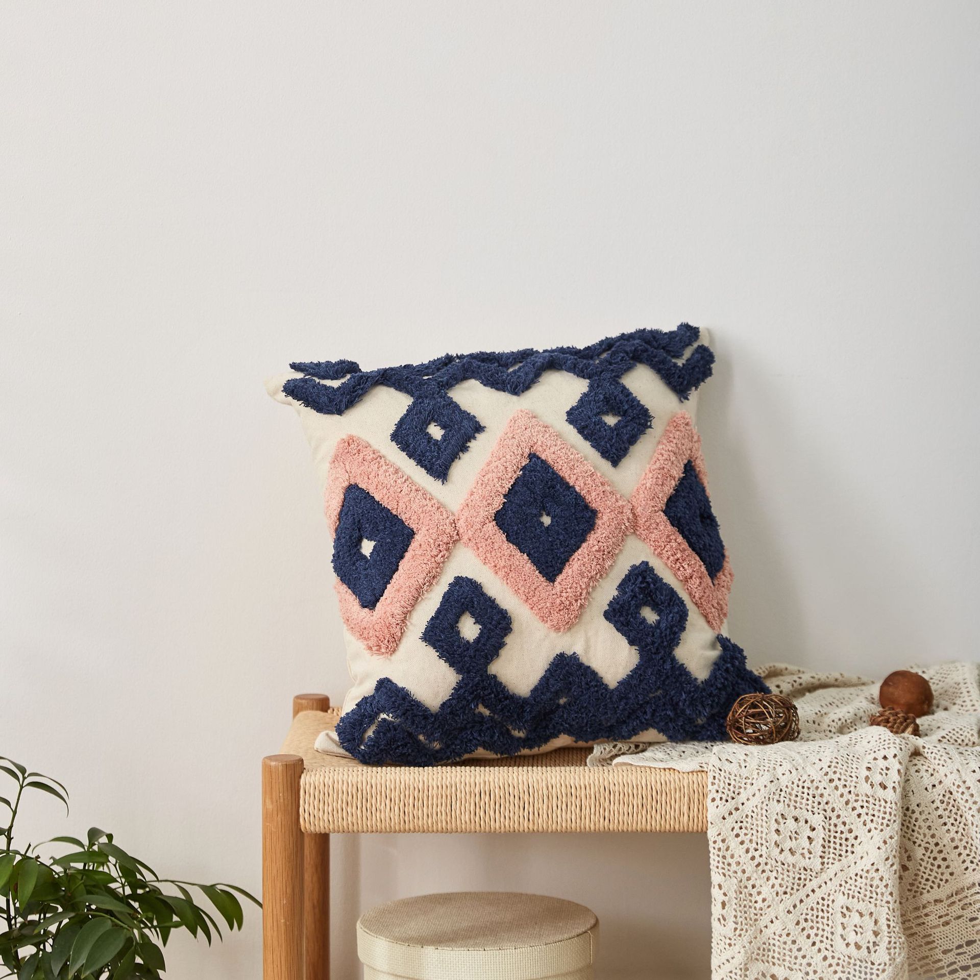 Retro Tufted Pillow with Tassels for Sofa or Bed