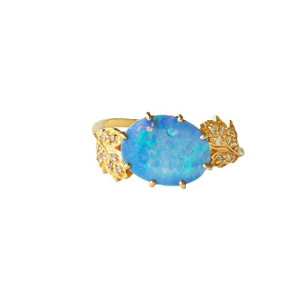 Opal Leaves S925 Silver Ring with Delicate Texture