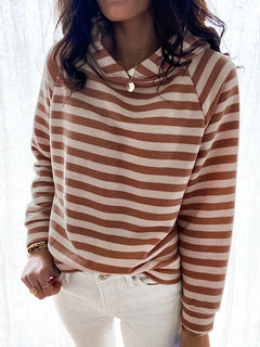 Womens Three-Color Striped Hooded Long-Sleeved Sweater