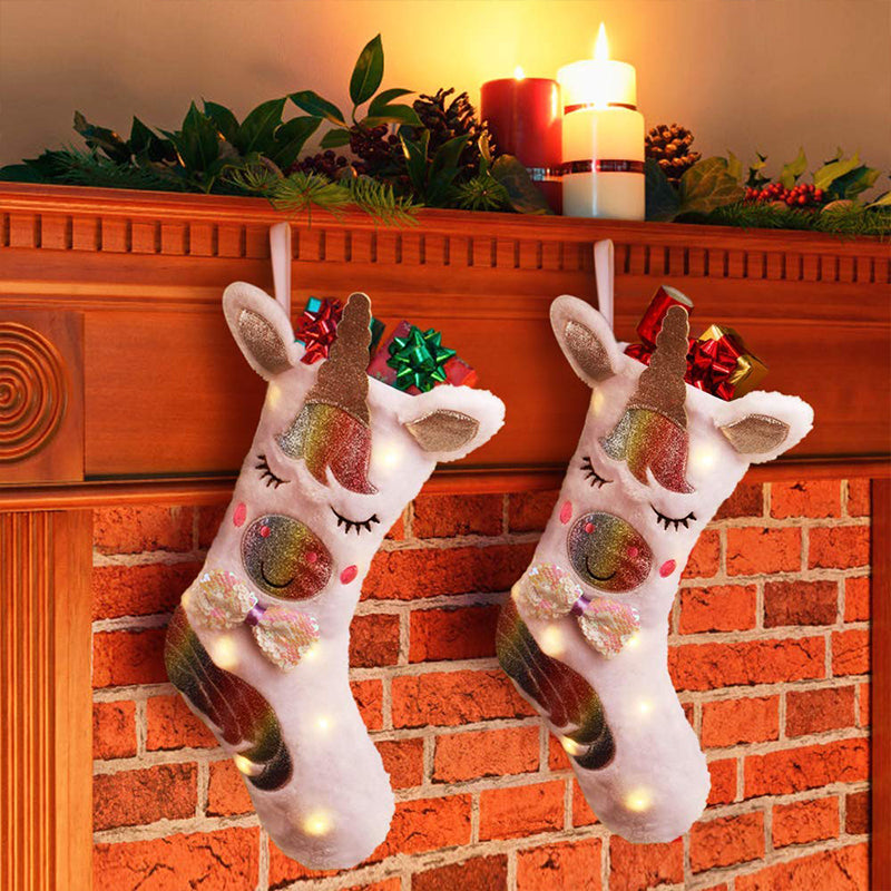 Large Unicorn Christmas Stocking Gift Bag Decor