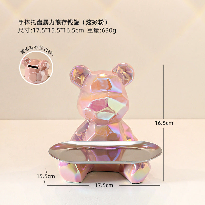 Colorful Electroplated Bear Desktop Decor Tray