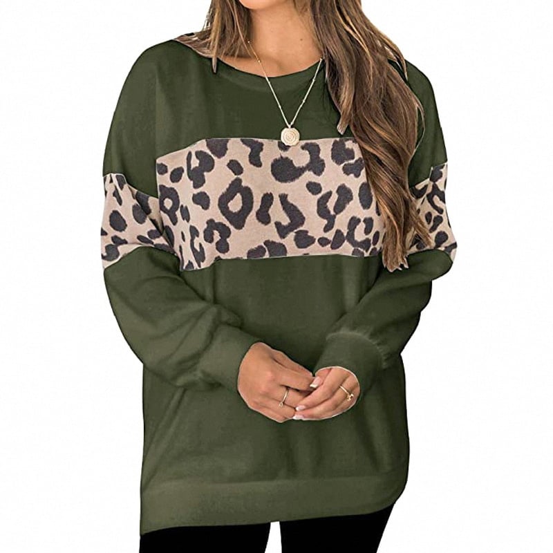 Leopard Print Long-Sleeved Sweater Shirt for Women