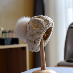 Children's Wool Hat with Fox Fur Ball for Autumn/Winter